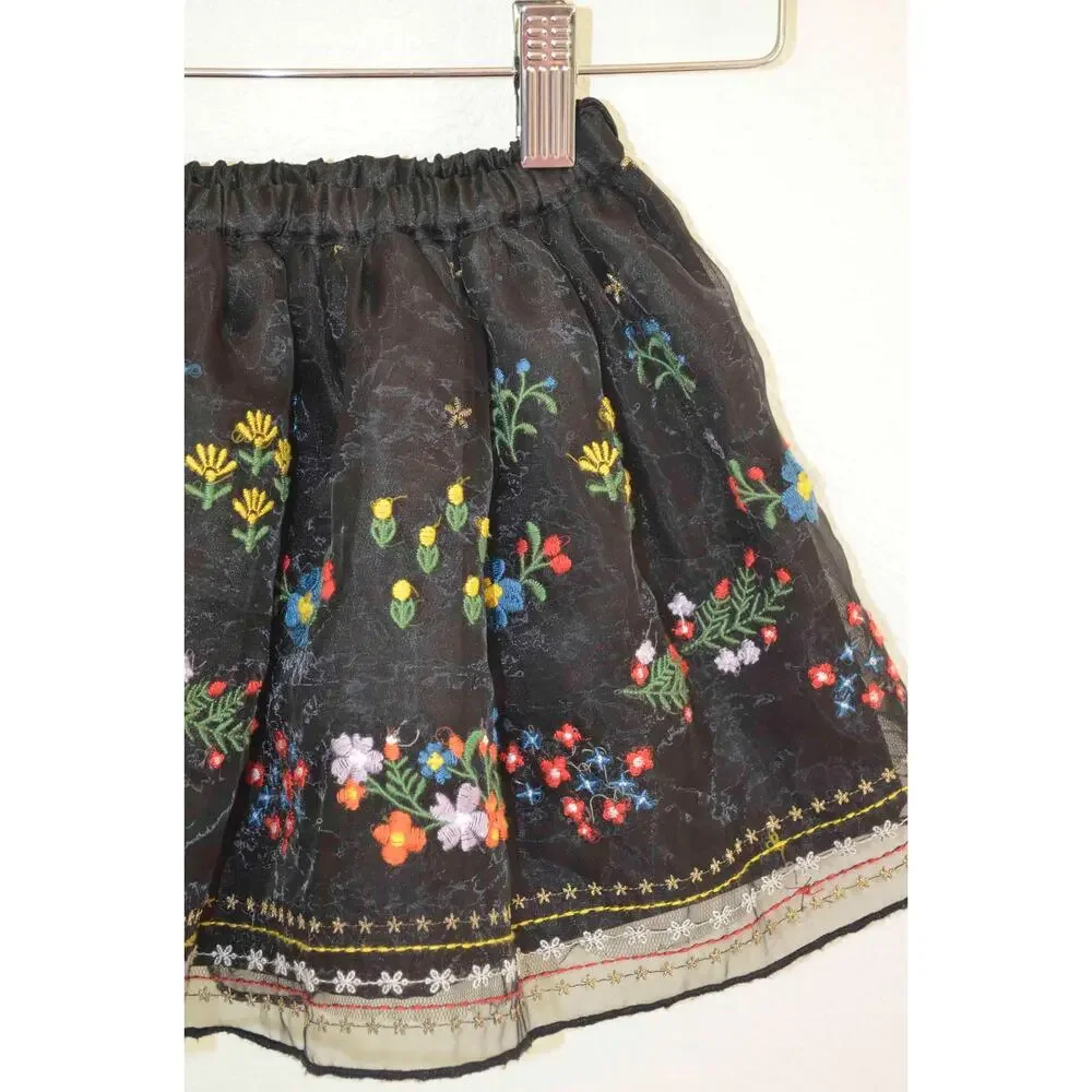 Hanna Andersson Black Tulle Embroidered Skirt